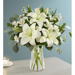 1-800-Flowers Everyday Gift Delivery White Lily Bouquet For Sympathy W/ Clear Vase | Happiness Delivered To Their Door