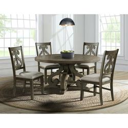 Picket House Furnishings Stanford Round 5PC Dining Set-Table & Four Chairs - Picket House Furnishings DST3805PC