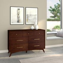 Flynn Mid Century Modern 7 Drawer Dresser in Walnut - Alpine 966WAL-03