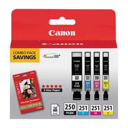 Canon PGI-250 & CLI-251 4-Cartridge Combo Pack with Photo Paper (4 x 6", 50 Sheet 6497B004