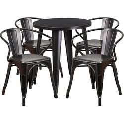 24'' Round Black-Antique Gold Metal Indoor-Outdoor Table Set with 4 Arm Chairs - Flash Furniture CH-51080TH-4-18ARM-BQ-GG