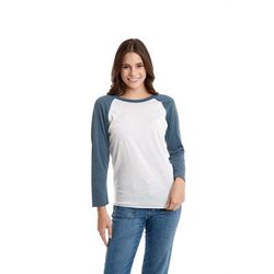 Next Level 6051 Tri-Blend 3/4-Sleeve Raglan T-Shirt in Indigo/Heather White size Large | Triblend NL6051