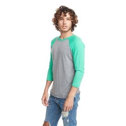 Next Level 6051 Tri-Blend 3/4-Sleeve Raglan T-Shirt in Envy/Prem Heather size XL | Triblend NL6051