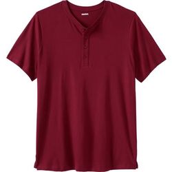 Men's Big & Tall Shrink-Less Lightweight Henley Longer Length T-Shirt by KingSize in Rich Burgundy (Size 2XL) Henley Shirt