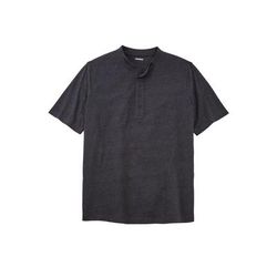 Men’s Big & Tall Shrink-Less Lightweight Henley T-Shirt by KingSize in Heather Charcoal (Size 6XL)