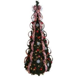 Fully Decorated Pre-Lit 6 Pop-Up Christmas Tree by BrylaneHome in Red White