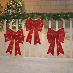 Pre-Lit Tinsel Bows, Set of 3 by BrylaneHome in Red Christmas Decoration