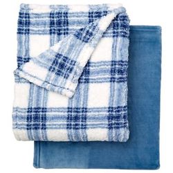 Fleece Blanket + Free Throw by BrylaneHome in Blue (Size FL/QUE)