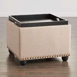 400 lbs. Weight Capacity 22" Square Studded Ottoman by BrylaneHome in Oatmeal (400 lb. capacity)