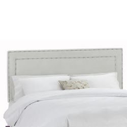 Velvet with Brass Nailhead Trim Queen Headboard by Skyline Furniture in Grey