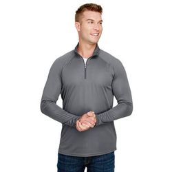 A4 N4268 Adult Daily Polyester 1/4 Zip T-Shirt in Graphite Grey size Small A4N4268
