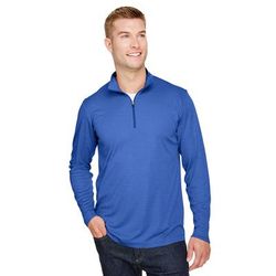 Team 365 TT31H Men's Zone Sonic Heather Performance Quarter-Zip T-Shirt in Sport Royal Blue size XL | Polyester