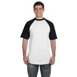 Augusta Sportswear 423 Adult Short-Sleeve Baseball Jersey T-Shirt in White/Black size 3XL | Cotton Polyester