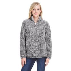 J America JA8451 Women's Epic Sherpa 1/4 Zip Jacket in Black Heather size Medium | Polyester 8451