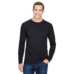 Bayside BA3055 Union-Made Long-Sleeve Pocket Crew T-Shirt in Black size Medium | Cotton 3055