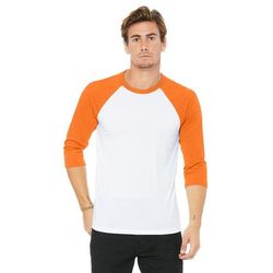 Bella + Canvas 3200 3/4-Sleeve Baseball T-Shirt in White/Neon Orange size Large | Ringspun Cotton B3200, BC3200
