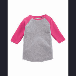 Rabbit Skins RS3330 Toddler Baseball Fine Jersey Top in Vintage Heather/Vintage Hot Pink size 5/6 | Cotton/Polyester Blend 3330, LA3330