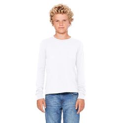 Bella + Canvas 3501Y Youth Jersey Long-Sleeve T-Shirt in White size Small | Ringspun Cotton B3501Y