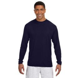 A4 N3165 Men's Cooling Performance Long Sleeve T-Shirt in Navy Blue size Small | Polyester A4N3165