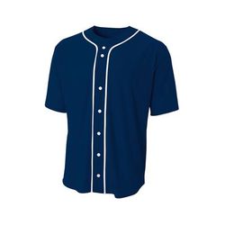 A4 N4184 Athletic Shorts Sleeve Full Button Baseball Top in Navy Blue size Medium | Cotton/Polyester Blend A4N4184