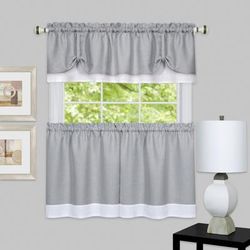 Wide Width Darcy Window Curtain Tier and Valance Set by Achim Home Décor in Grey White (Size 58" W 24" L)