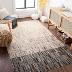 Blissfield 8' x 10' Hide, Leather & Fur Black/Dark Brown/Gray/Light Gray Area Rug - Hauteloom