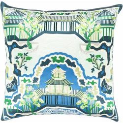 Nerang 18" Square Traditional Silk Emerald/Olive/Beige/Blue/Deep Teal/Seafoam/Teal/Light Green/Sage Throw Pillow - Boutique Rugs