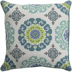 Atchison 18" Square Traditional Cotton Teal/Ivory/Denim/Charcoal/Light Green/Seafoam/Sage Throw Pillow - Boutique Rugs