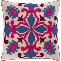 Genoa 22" Square Traditional Cotton Dark Blue/Beige/Blue/Plum/Rose/Light Beige/Navy/Dark Pink/Peach Throw Pillow - Boutique Rugs