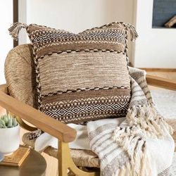 Grahamston 20" Square Cotton Black/Brown/Light Gray/Dark Red Throw Pillow - Boutique Rugs