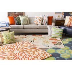 Hannington 22" Square Modern Cotton Ivory/Light Green/Medium Green/Olive Throw Pillow - Boutique Rugs