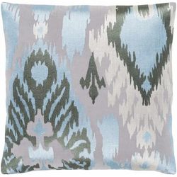 Irlam 22" Square Traditional Cotton Light Gray/White/Ice Blue/Sage Throw Pillow - Boutique Rugs