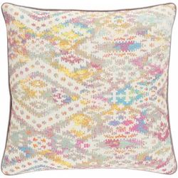 Woree 22" Square Traditional Cotton Cream/Aqua/Light Brown/Orange/Pink/Rose/Yellow/Dark Pink Throw Pillow - Boutique Rugs