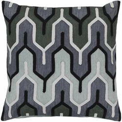 Garelochhead 20" Square Traditional Cotton Denim/Mauve/Charcoal/Medium Green Throw Pillow - Boutique Rugs