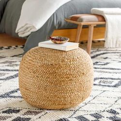 Kaumakani 16"H x 20"W x 20"D Cottage Jute Wheat/Peach Pouf - Boutique Rugs