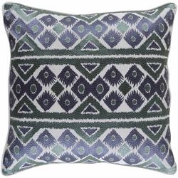 Lemhi 22" Square Traditional Cotton Light Gray/Teal/Denim Throw Pillow - Boutique Rugs