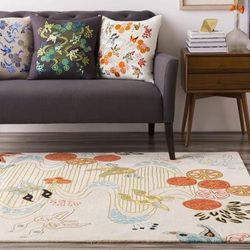 Zachary 18" Square Cottage Navy/Denim/Blue/Ivory/Light Beige/Light Blue/Peach Throw Pillow - Boutique Rugs