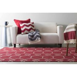 Nanango 22" Square Modern Cotton Light Gray/Red Throw Pillow - Boutique Rugs