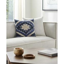Shepardsville 22" Square Rustic Cotton Cream/Blue/Dark Blue/Off White/Navy Throw Pillow - Boutique Rugs