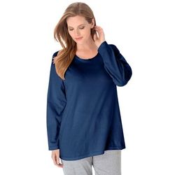 Plus Size Women's Satin trim sleep tee by Dreams & Co® in Evening Blue (Size M) Pajama Top