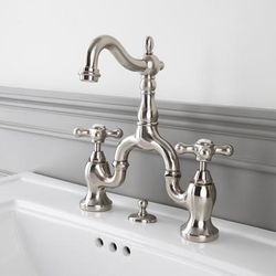 Randolph Morris High Spout Bridge Style Sink Faucet - Metal Cross Handles RMB758VMC-BN
