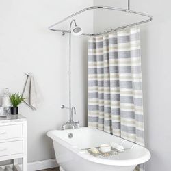 Randolph Morris 48 Inch Deck Mount Clawfoot Tub Shower Enclosure with Gooseneck Faucet and Sunflower Shower Head RM735S-48C