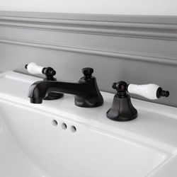 Randolph Morris Deco Widespread Bathroom Sink Faucet - Porcelain Lever Handles RMB616PL-ORB