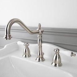 Randolph Morris Victorian Widespread Bathroom Sink Faucet - Porcelain Lever Handles RMB818PL-BN