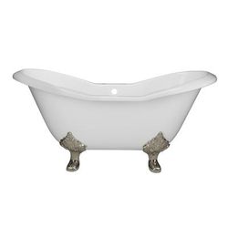 Randolph Morris Grace 72 Inch Cast Iron Double Slipper Tub - Rim Faucet Drillings - Lion Paw Feet RM72DS7LPBN