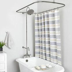 Randolph Morris 48 Inch Deck Mount Clawfoot Tub Shower Enclosure with Gooseneck Faucet and Rain Shower Head RM735R-48BN