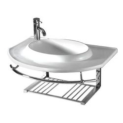 Whitehaus Collection Isabella Collection Large Wall Mount Basin with Integrated Round Bowl - with Chrome Shelf and Towel Bar WHKN1124