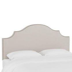 Microsuede Nail Button Botched Headboard by Skyline Furniture in Premier Platinum (Size QUEEN)