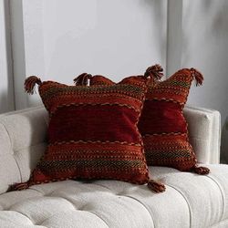 Trussville 18" Square Cotton Mustard/Dark Brown/Red/Rust/Brick Red/Rust Throw Pillow - Boutique Rugs