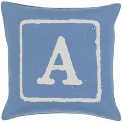 Gorin 18" Square Cottage Cotton Blue/Oatmeal/Medium Gray Throw Pillow - Boutique Rugs